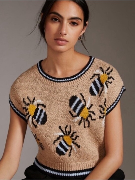 Maeve Sweaters - Anthropologie Bee Intarsia Short Sleeve Sweater Top - Size SP